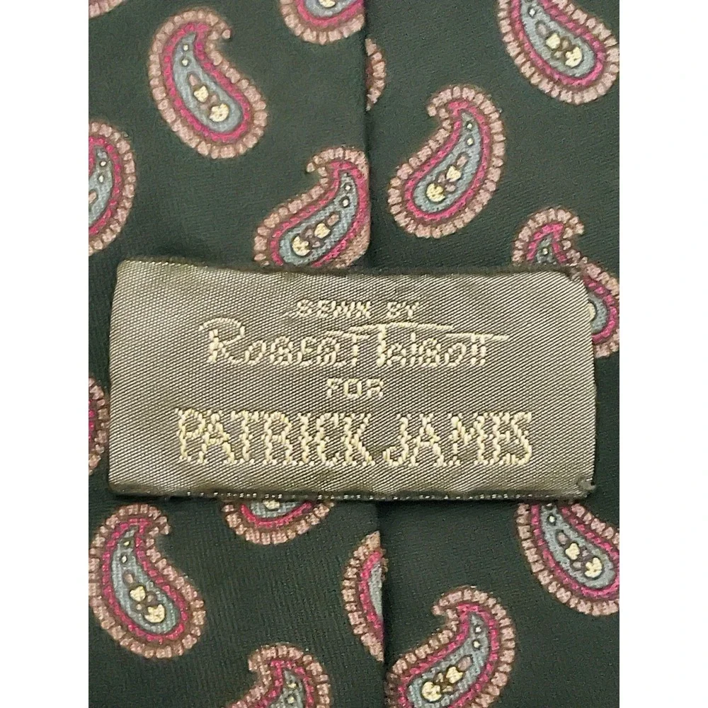 Robert Talbott for Patrick James Silk Tie Black Paisley Pink White Gray 3.5